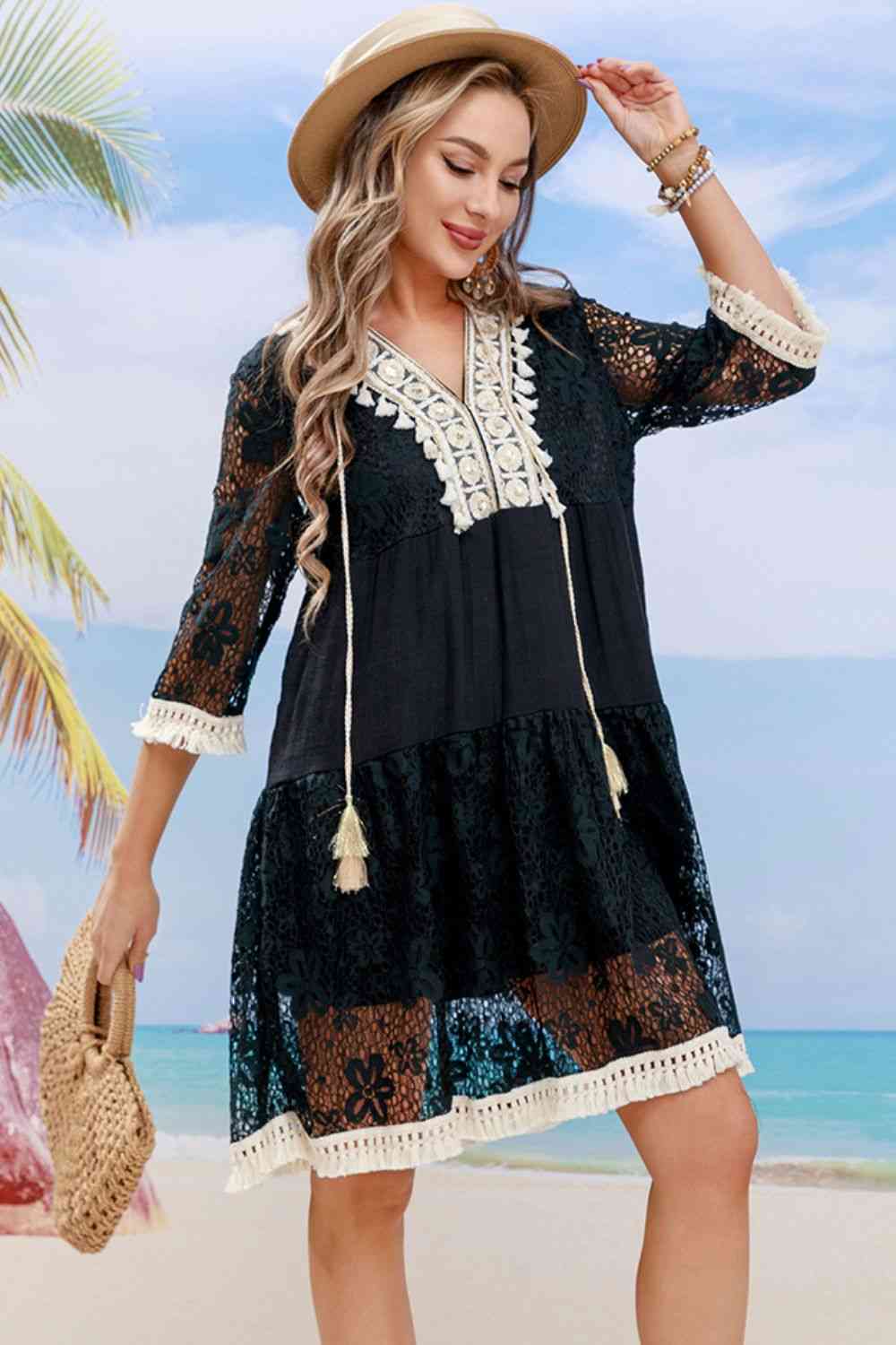 Tassel Spliced Lace Cover Up