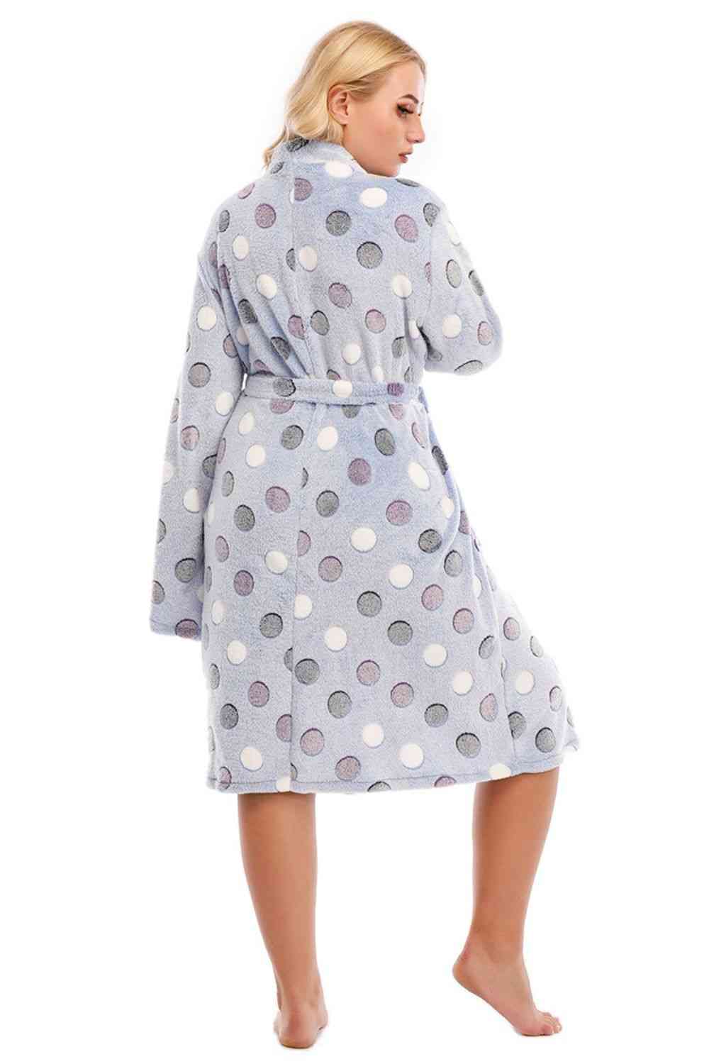 Plus Size Printed Tie Waist Robe with Pocket