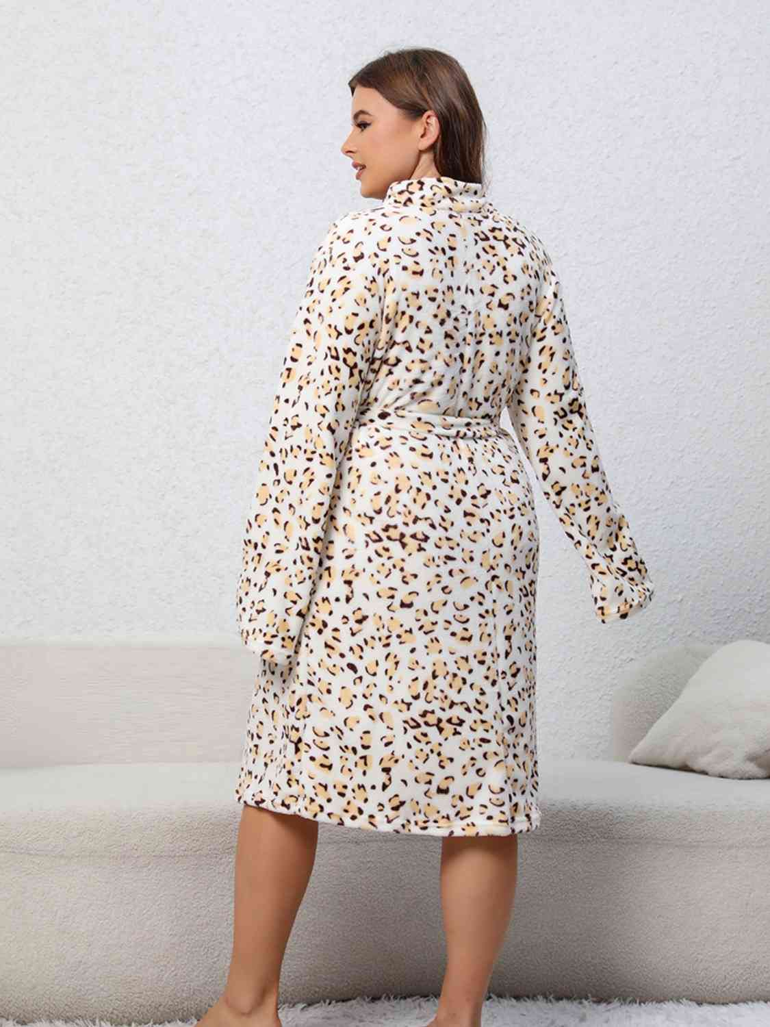 Plus Size Leopard Tie Front Robe